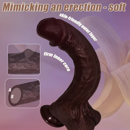 Vista 6 de Consolador negro realista de 9 pulgadas, consoladores anales gruesos y suaves, 100% silicona de grado alimenticio con ventosa, juguetes sexuales