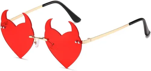 Vista 8 de ENTHYI Diablo Corazón Gafas de sol Rimless rave Moda Halloween Party Funny Negro