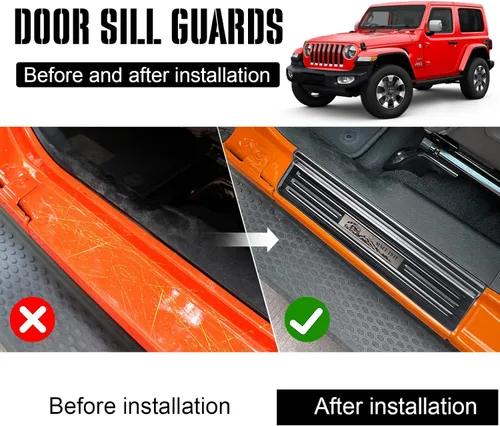 Vista 4 de Rowa - Protectores de umbral de puerta de acero inoxidable 304 compatibles con Jeep Wrangler JL JLU 2018-2025 & Gladiator JT 2020-2025, protector