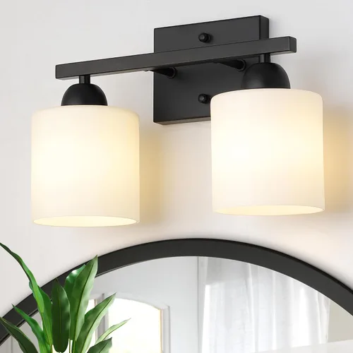 Vista 13 de Mecgirn Luces de tocador de vidrio de leche de acero inoxidable para baño, 2 lámparas cromadas de baño sobre espejo, enchufes E26 de cerámica