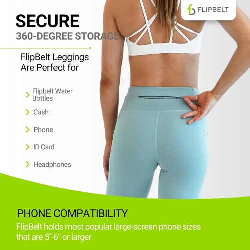 Vista 3 de FlipBelt Leggings de peso medio para mujer con bolsillos
