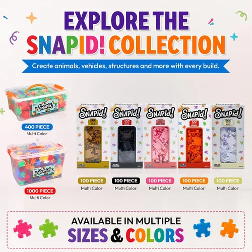 Vista 6 de Snapid Building Bricks - Juego de 400 piezas de juguetes de conexión, juego de bloques coloridos fuertes y duraderos con almacenamiento, bloques