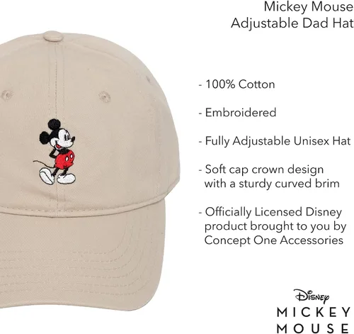 Vista 6 de Concept One Disney Mickey Mouse Embroidered Cotton Adjustable Dad Hat with Curved Brim