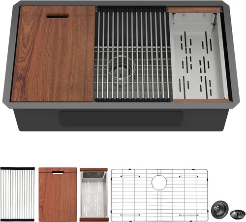 Vista 13 de Mocoloo Fregadero de barra bajo encimera de 13 pulgadas color negro plomizo – Fregadero de cocina pequeño de acero inoxidable T304 de 13 x 15