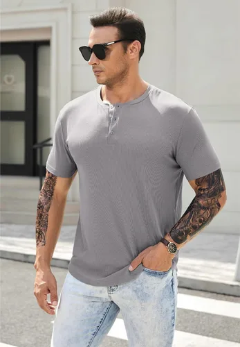Vista 7 de JMIERR Camisas Henley para hombre con cuello redondo y botones