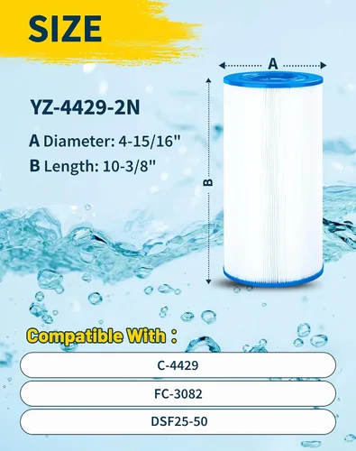 Vista 2 de 4429 Spa Filter Cartridge Replaces for Unicel C-4429, DSF25-50, FC-3082, Nemco 30, Darlly 40302, 30 sq.ft Hot Tub Filter (2 Pc)