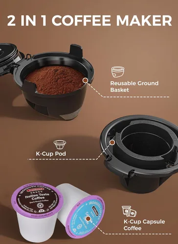Vista 2 de COWSAR Cafetera comercial de una sola porción, cafetera K Cup para cápsulas y café molido, cafetera de cápsulas con tanque de agua de 40 onzas