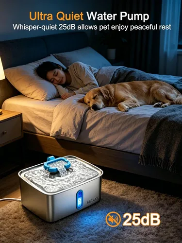 Vista 5 de SIBAYS Fuente de agua grande para perros de 4 galones/15 L, fuente de agua para mascotas de acero inoxidable con ventana de nivel de agua y luz LED