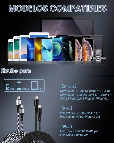 Vista 7 de Cable Lightning USB C para iPhone 14 13 Pro Max certificado por Apple Power Tipo C