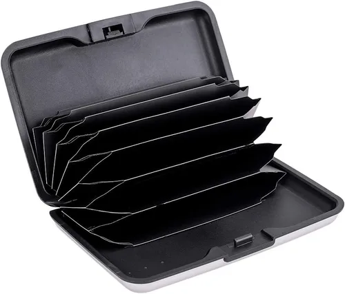 Vista 2 de Elfish.- Funda protectora de aluminio contra RFID, para tarjetas de crédito, carcasa rígida para tarjetas de presentación, cartera de metal