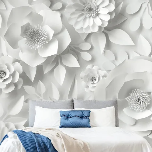 Vista 21 de NWT Calcomanía removible de pared/mural blanco pastel azul margarita, naturaleza, desierto, arte digital, arte moderno, decorativo, floral