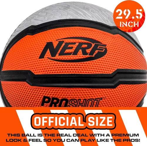 Vista 2 de Nerf Indoor + Outdoor Basketball - Proshot Official Size 29.5" Basketball + Air Inflation Pump - Extra Grip for Gym + Driveway Hoops - Regulation B7