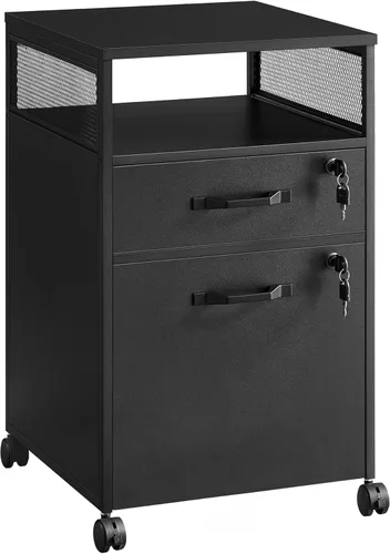 Vista 19 de VASAGLE Archivador móvil con ruedas, 2 cajones, estante abierto, para A4, tamaño carta, carpetas colgantes, gris carbón y negro tinta UOFC071B04