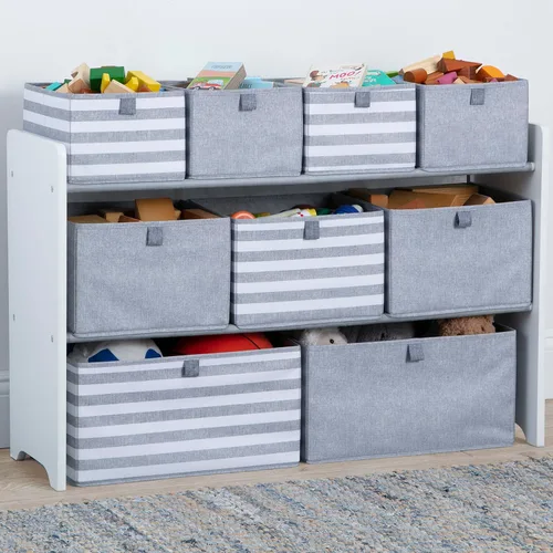 Vista 2 de Delta Children GapKids Deluxe Toy Organizer MySize Deluxe Toy Box - Gris/Blanco y Blanco Bianca