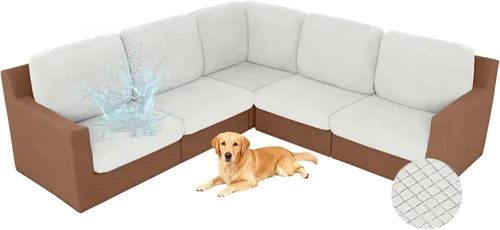 Vista 24 de ALIECOM Fundas 100% impermeables para sofá seccional esquinero en forma de L, fundas de cojín de jacquard elásticas para mascotas y perros
