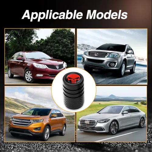 Vista 5 de Ajxn Paquete de 4 tapones de válvula de neumático de calavera, tapa universal para válvula de aire de neumático de automóvil, tapas de válvula