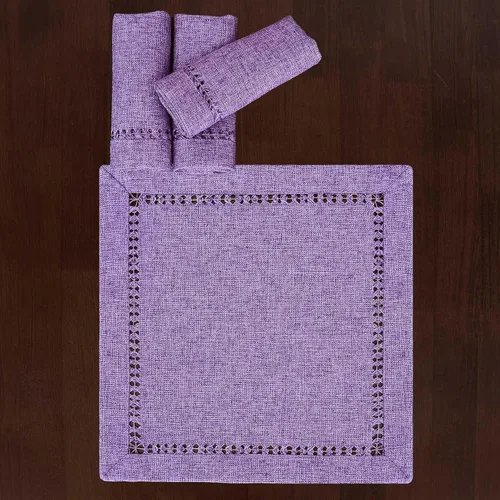 Vista 2 de Grelucgo Servilletas rústicas de granja sólidas con vainica, color lavanda lila y morado claro (12 x 12 pulgadas (juego de 4)