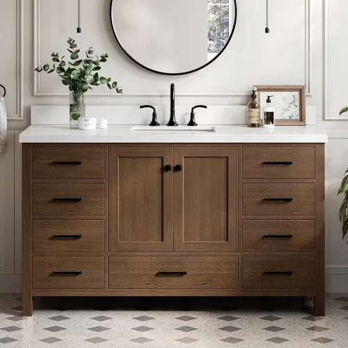 Vista 40 de ARIEL Cambridge - Mueble de baño con lavabo de 42 pulgadas, madera maciza, encimera de cuarzo blanco puro de 1.5 pulgadas, fregadero rectangular