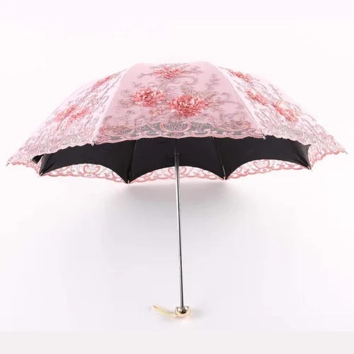 Vista 123 de Honeystore Sombrilla bordada con flor 3D plegable UV con encaje clásico