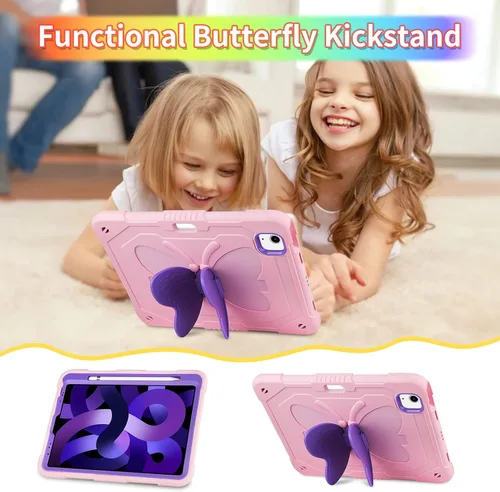 Vista 6 de WESADN Funda para iPad Air de 5ª generación para iPad Pro de 11 pulgadas, 4ª/3ª/2ª/1ª con protector de pantalla/atril de mariposa