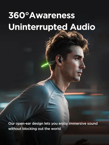 Vista 4 de HAKII Light 2 Auriculares abiertos de oído abierto, IPX5 Auriculares para correr con cuerda de baliza ultra brillante de 180°, BT 6.0, tiempo