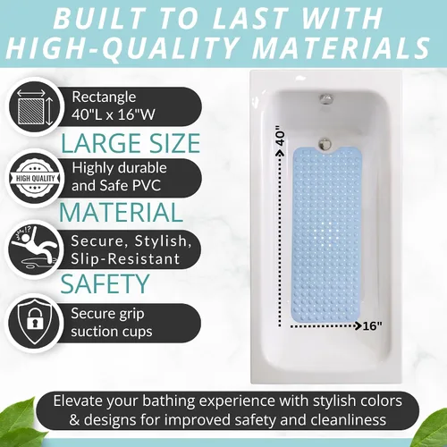 Vista 4 de ENKOSI Tapete de baño antideslizante, extra largo de 40 x 16 pulgadas, tapete antideslizante grande para bañera y ducha con ventosas y agujeros