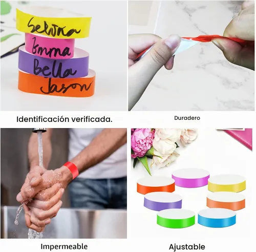 Vista 3 de Paquete de 1400 pulseras de papel para eventos, 7 colores impermeables de neón para fiestas, brazaletes de papel para identificación, muñequeras