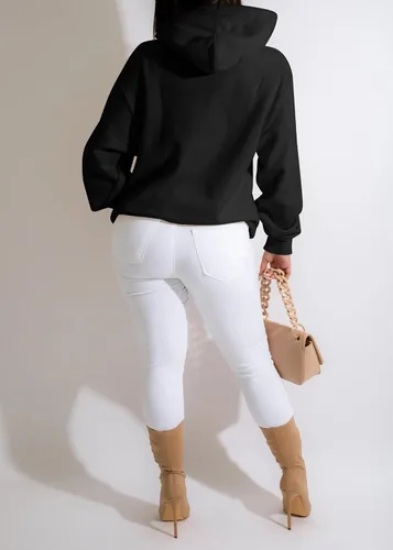 Vista 2 de HBQ Sudadera casual con capucha para mujer, cuello redondo, ligera, de manga larga, con bolsillos