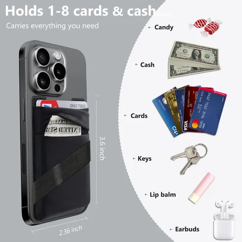 Vista 5 de Hoblaze Cartera para teléfono con correa para el dedo, soporte elástico para tarjetas de crédito para la parte posterior del teléfono, tarjetero