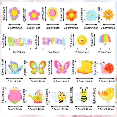 Vista 2 de Whaline 360 calcomanías de espuma de primavera, diseño de flores de dibujos animados, mariposa, abeja, 20 diseños, Hello Spring, autoadhesivas
