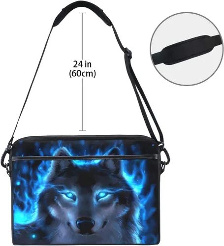 Vista 6 de ALAZA - Funda para portátil de 15 pulgadas con diseño de animal de lobo de medianoche, bolsa de hombro, maletín cruzado para mujeres, hombres, niñas