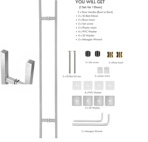 Vista 5 de Square H-Type Door Pull 84" Satin (85mm Bolt)