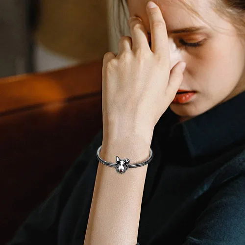Vista 4 de GNOCE Abalorio de plata de ley para perro chapado en negro para pulsera o collar de mascotas para mujeres y niñas
