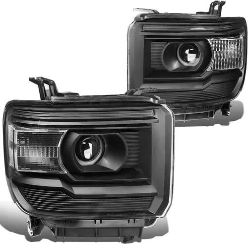 Vista 7 de DNA Motoring HL-OH-GMCS14-BK-AM Conjunto de faros delanteros con proyector lateral ámbar, carcasa negra [Para GMC Sierra 14-17]