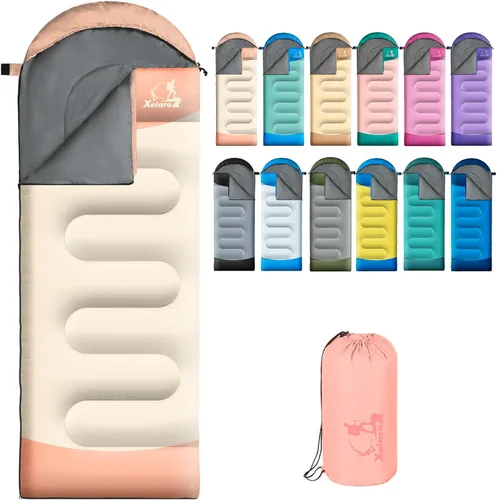 Vista 10 de Sacos de dormir para adultos y niños - 3 estaciones para clima frío y cálido, impermeables para acampar - Sacos de dormir ligeros para camping