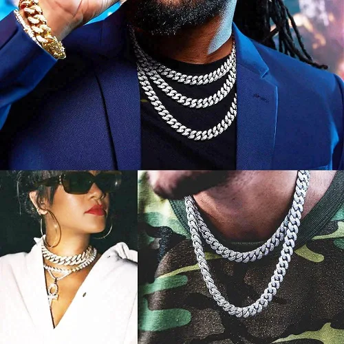 Vista 6 de MOFEIJEWEL Miami Cuban Link Chain Necklace Bling CZ Diamonds Chain Iced Out Hip Hop Jewelry Gifts for Men Women Gold Silver 18" 20" 22