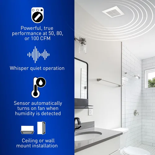 Vista 4 de Panasonic WhisperValue FV-0510VSC1 - Extractor de baño para montaje en techo/pared con sensor de humedad, 50-80-100 CFM