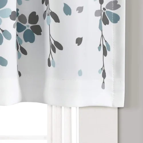 Vista 4 de Lush Decor Cenefa para ventana con flores que lloran, filtro de luz, azul y gris