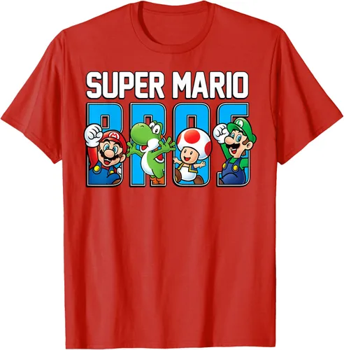 Vista 79 de Super Mario Bros Characters Letter Fill Graphic T-Shirt Camiseta, Negro