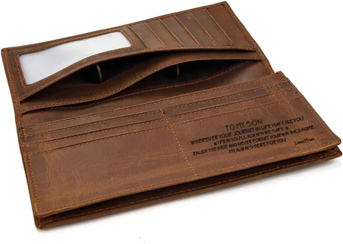 Vista 5 de LUUFAN Billetera larga de cuero genuino para hombre, cartera plegable grabada