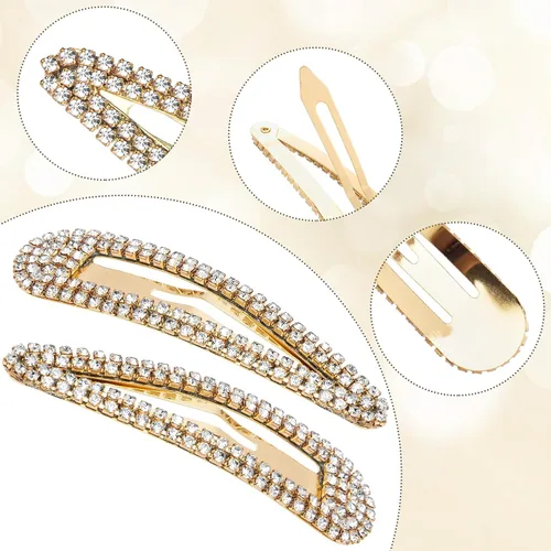 Vista 4 de HINZIC 4 pinzas para el cabello con diamantes de imitación de 3 pulgadas, antideslizantes, pasadores dorados, de metal, para boda, graduación, San