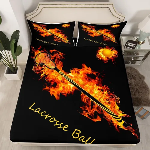 Vista 2 de Erosebridal Lacrosse - Juego de sábanas para niños y niñas, juego de ropa de cama de jugadores de hockey con diseño de disco de hockey negro