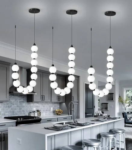 Vista 10 de Candelabros modernos LED regulables, bolas de acrílico, iluminación colgante de techo para sala de estar, comedor, dormitorio, luces colgantes