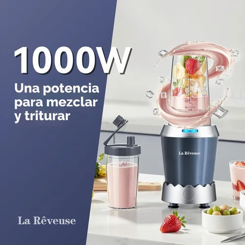 Vista 3 de La Reveuse Licuadora personal de 1000 vatios, (1) taza para llevar de 24 onzas, gris, LARB2305