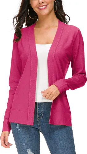 Vista 18 de Urban CoCo Chaqueta de punto de manga larga con frente abierto para mujer Negro