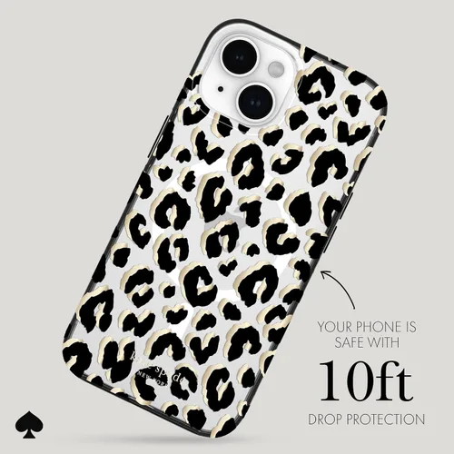 Vista 3 de Kate Spade New York Funda para iPhone 15 / 14 / 13, Compatible con MagSafe - Leopardo de Ciudad Negro