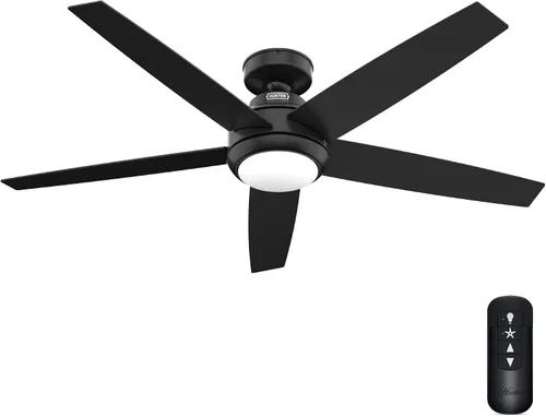 Vista 15 de Hunter 51697 - Ventilador de techo para interiores de 52 pulgadas con luz LED y control remoto, ventilador de techo blanco, montaje estándar, 5