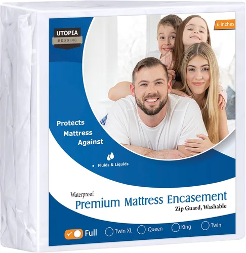 Vista 54 de Utopia Bedding Funda de colchón impermeable de alta calidad, protector de colchón individual con cremallera, 6 pulgadas de profundidad, a prueba