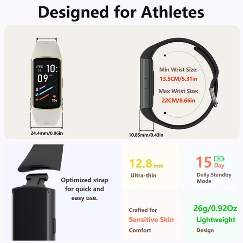 Vista 7 de FITVII FINO 2 Slim Fitness Tracker, reloj inteligente con oxígeno en sangre, monitor de sueño, frecuencia cardíaca 24/7 y presión arterial, IP68