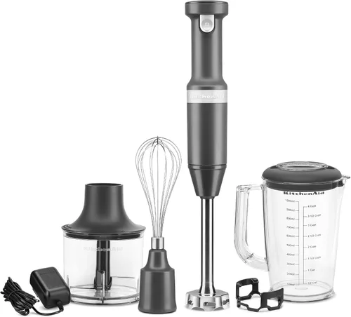 Vista 12 de KitchenAid Batidora de mano inalámbrica de velocidad variable con picador y accesorio de batidor - KHBBV83 Azul terciopelo